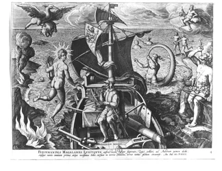 Ferdinand Magellan (ca. 1480-1521) an Bord seiner Karavelle, 1522